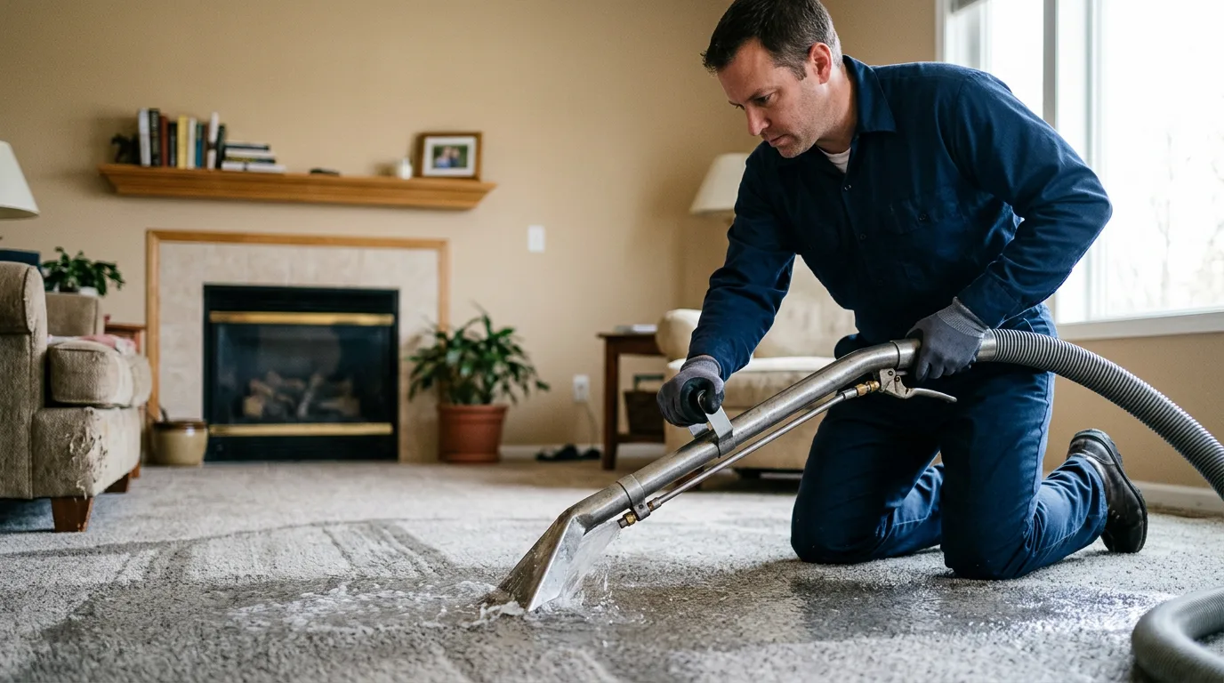 Water damage restoration technician working near Victor, NY